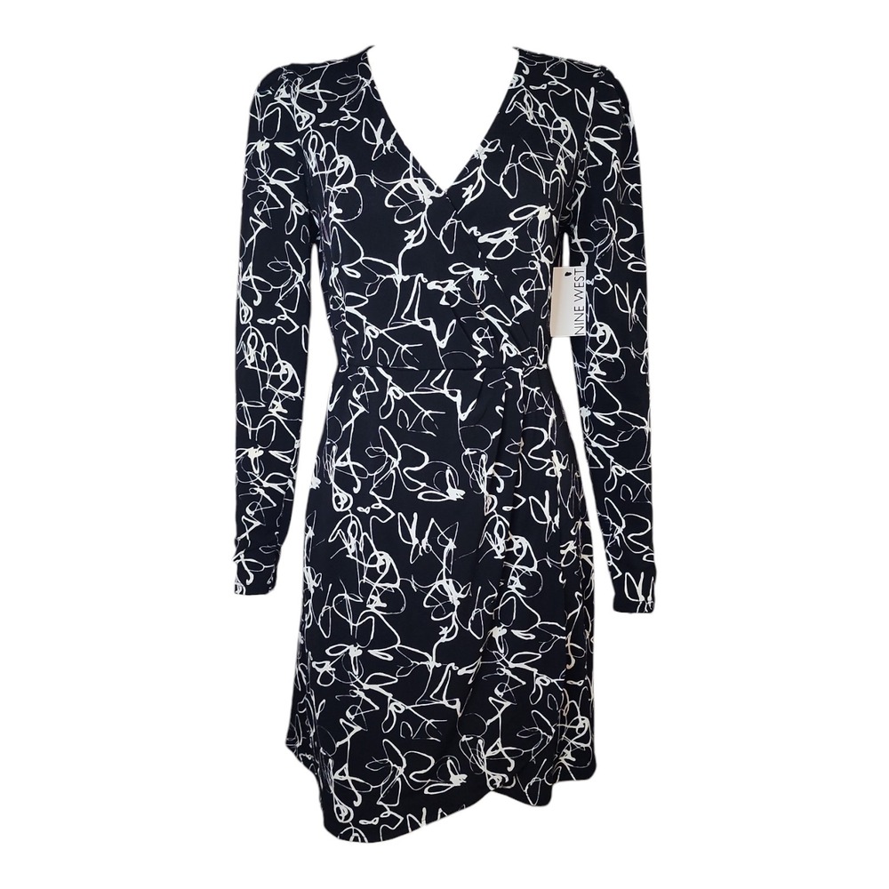 Nine‎ West Dress NWT Womens S Small Black White Scribble Business Career Stretch